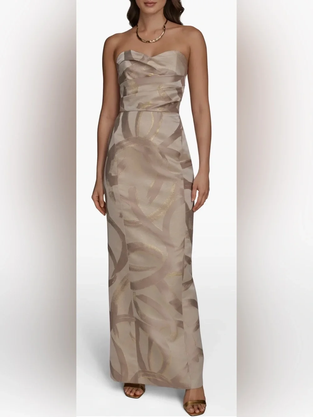 NEW Donna Karan New York Pleated Metallic Strapless Gown Sz 12
